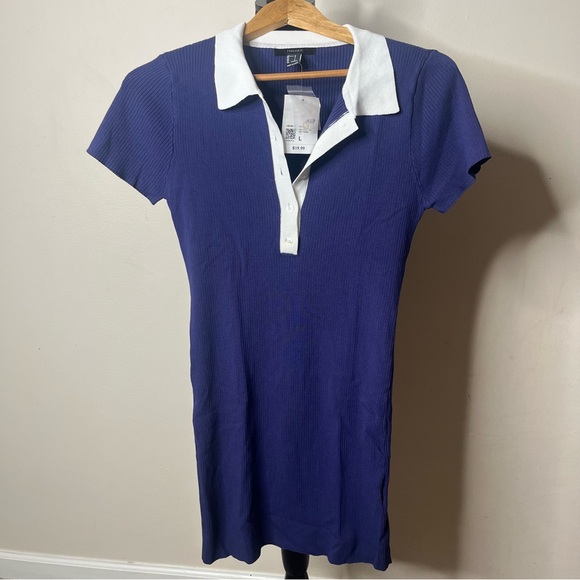 Forever 21 Dresses & Skirts - Forever 21 Women’s‎ Navy Blue Ribbed Knit Mini Polo Mini Dress Sz L NWT